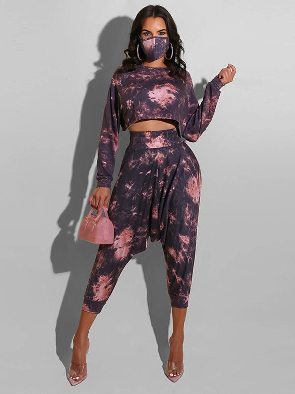 Fashion Floral Printed Exposed Navel Sweat Shirt&Pants Suits