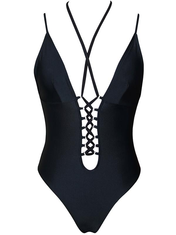 Black Spaghetti Straps One-piece Swimwear