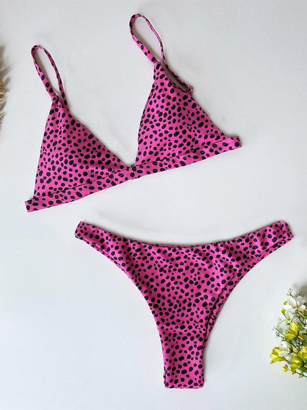 Leopard Print Triangles Split Bikini Swimsuit