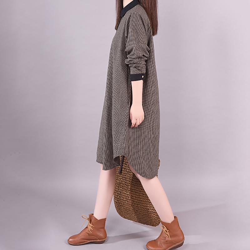 Casual Long Sleeve Plaid Plus Size Women Dress