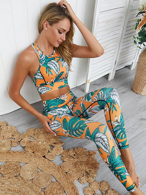 Digital Floral Printed Sports Bra& Fitness Leggings Suits