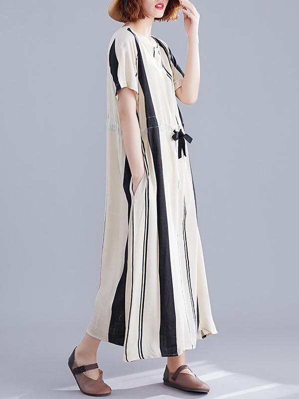 Bow-Knot Striped Loose Long Dress