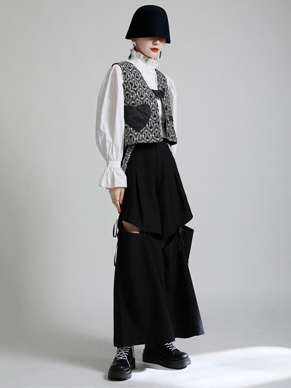 Stylish Split-Joint Printed Wide Leg Loose Pants