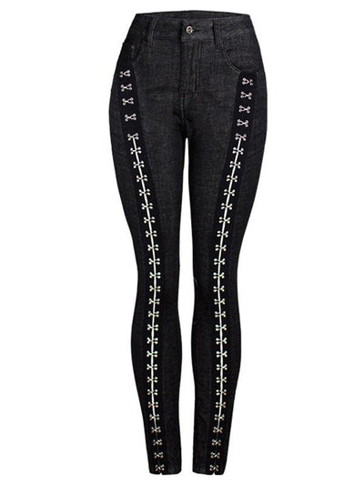 Black Elastic Jeans Pants Bottoms