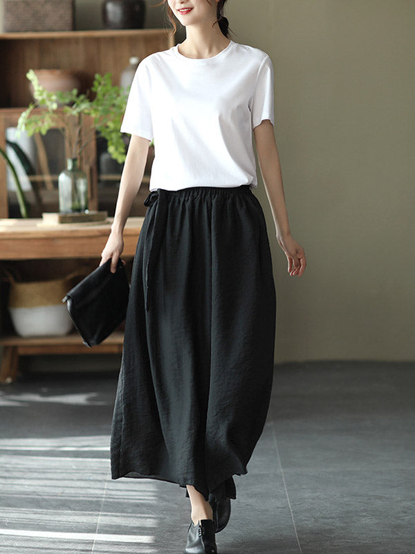 Casual Solid Color Split-Joint Wide Leg Capri-Pants