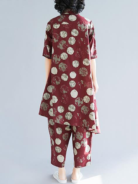 Loose Polka-Dot High-low Lapel Blouse&Pants Suits