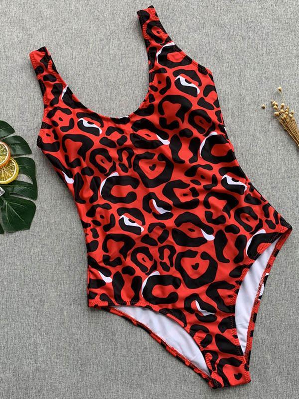 Leopard Printed Backless One-piece Swimwear