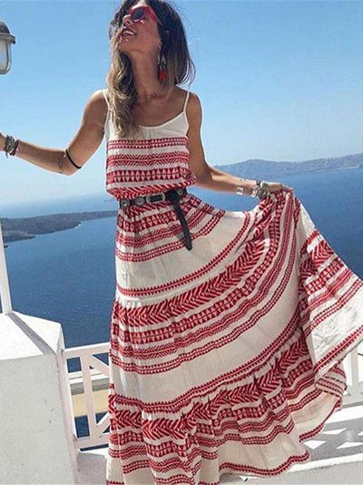 Beach Printed  Spaghetti-neck Maxi Dress