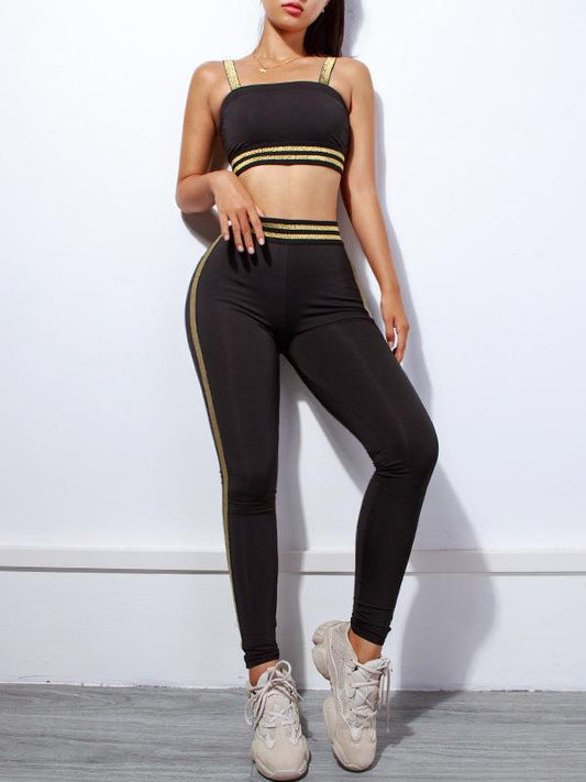 Cropped Contrast Color Tanks And Leggings Suits