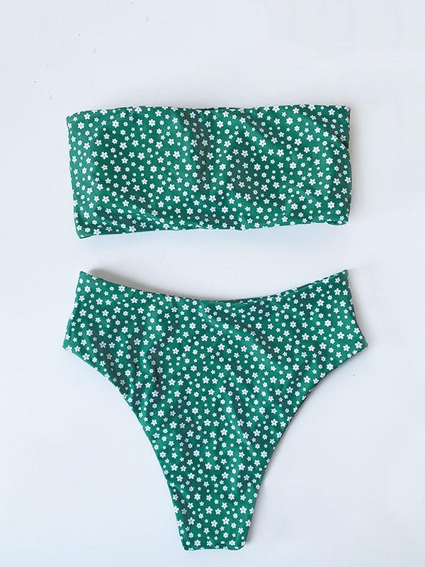 Floral-Print Bandeau Split Bikini Swimsuit