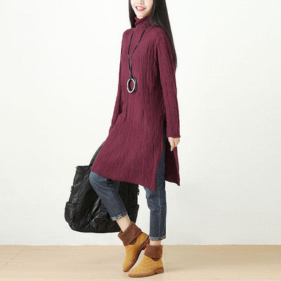 Autumn Winter Slit Fitting Red Dress For Women