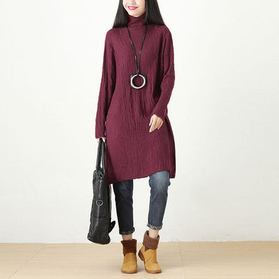 Autumn Winter Slit Fitting Red Dress For Women