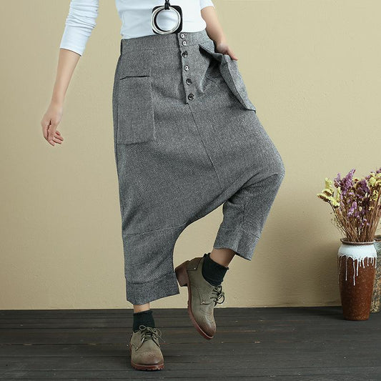 Stylish High Waist Women Loose Casual Gray Pants