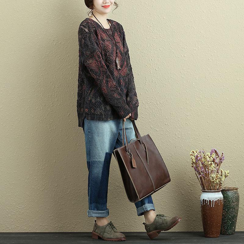 Women Spring Autumn Long Sleeve Printing Open-Knitting Sweater Shirt