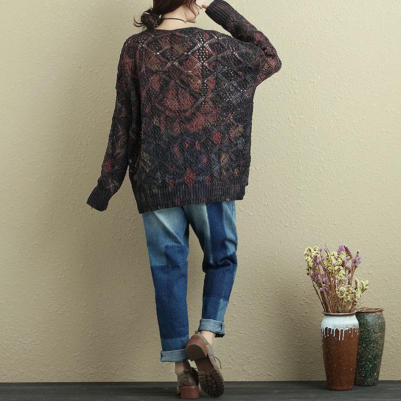 Women Spring Autumn Long Sleeve Printing Open-Knitting Sweater Shirt