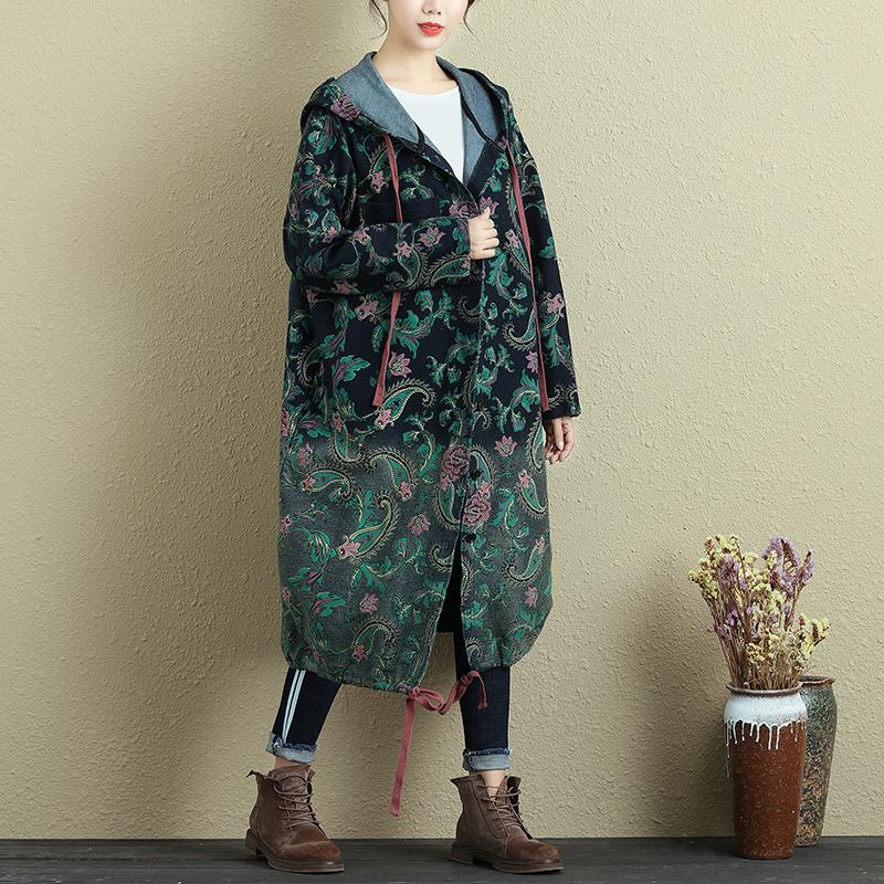 Hooded Single Breasted Retro Drawstring Long Coat