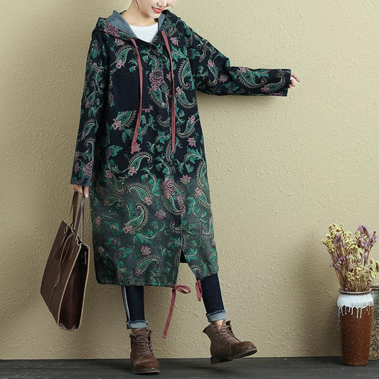 Hooded Single Breasted Retro Drawstring Long Coat