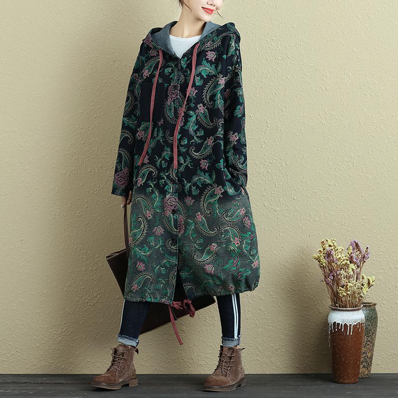 Hoodies Single Breasted Retro Drawstring Pockets Long Coat