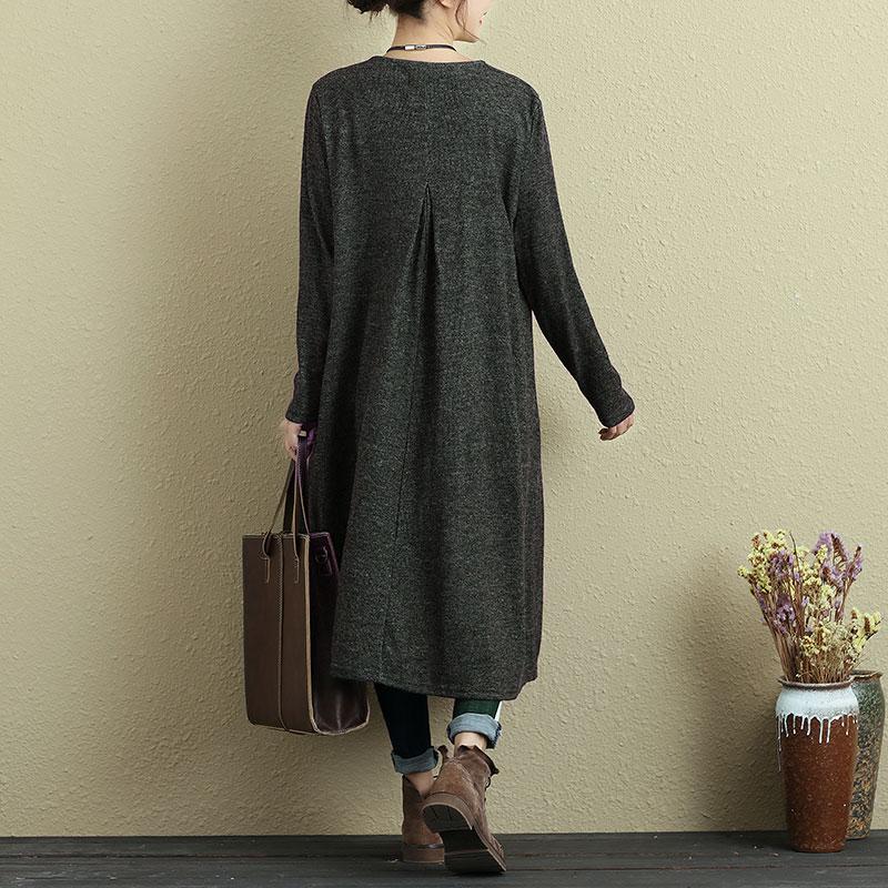 Women Long Sleeve Pleated Drawstring Casual Dress