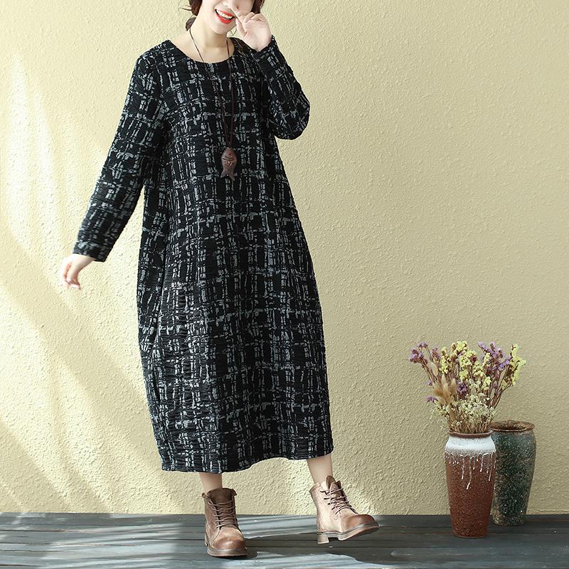 Spring Women Casual Long Sleeve Round Neck Dress