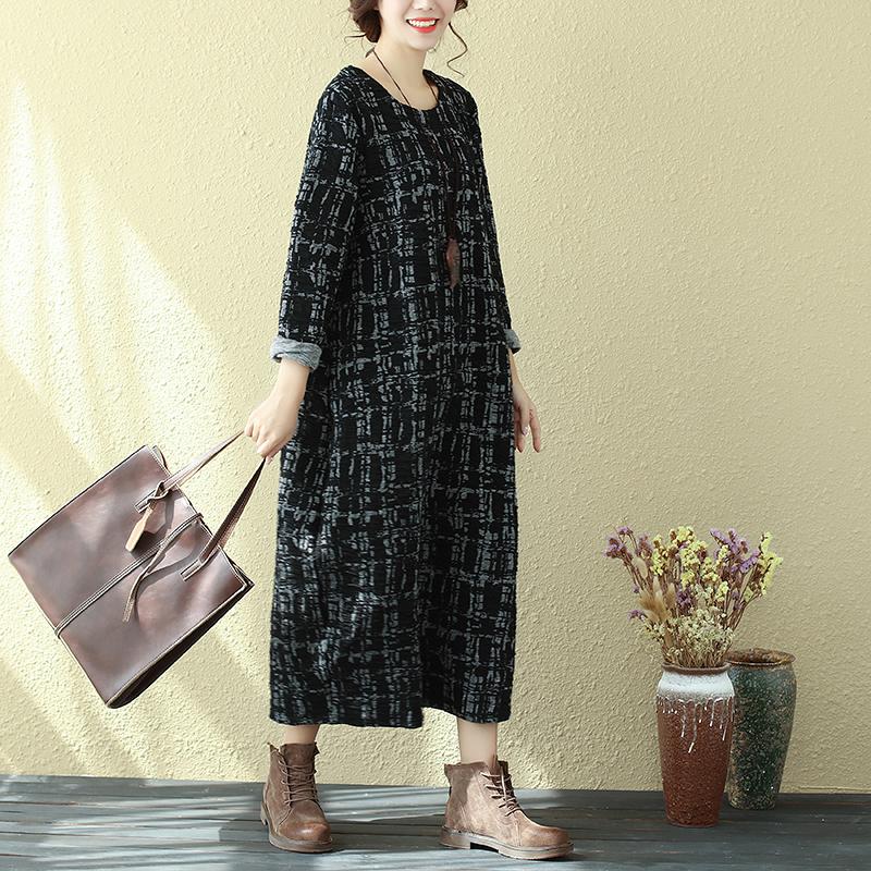 Spring Women Casual Long Sleeve Round Neck Dress