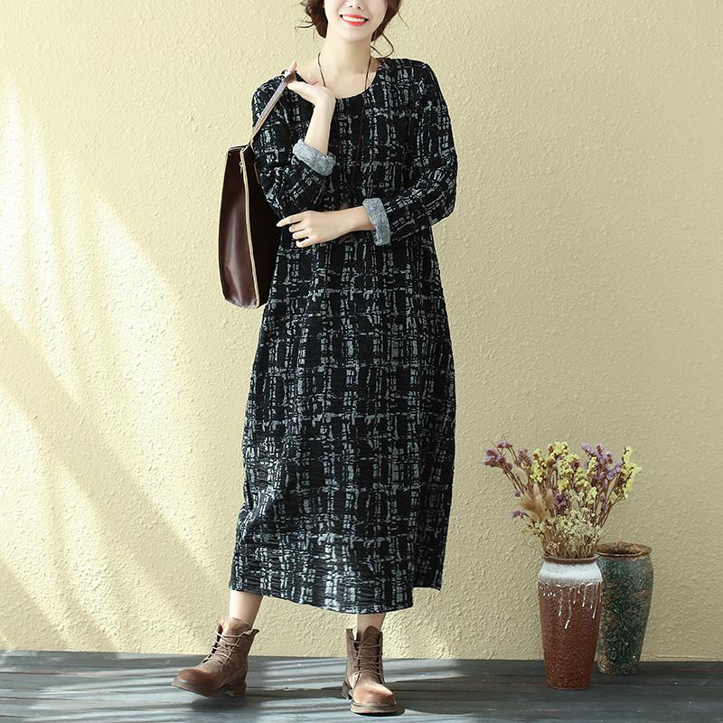 Spring Women Casual Long Sleeve Round Neck Dress