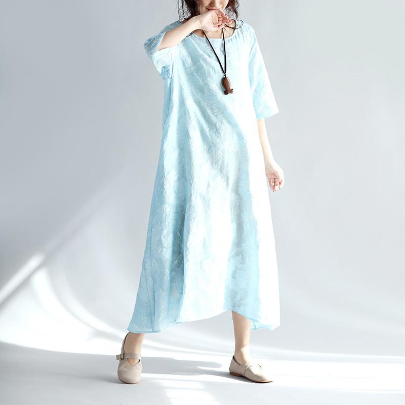 Spring Round Neck Embroidered Loose Dress