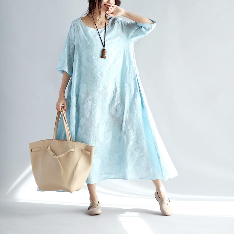 Spring Round Neck Embroidered Loose Dress