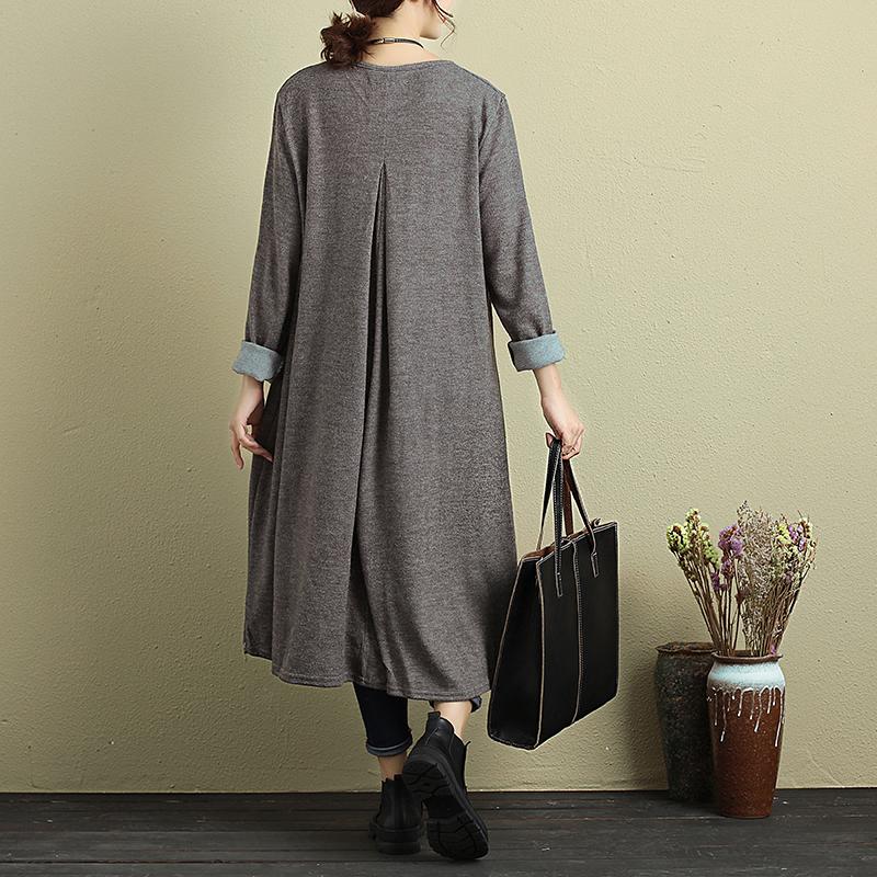 Women Long Sleeve Pleated Drawstring Casual Dress