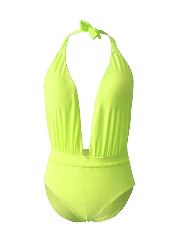 Backless V-neck One-piece Swimsuit