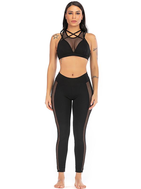 Mesh Racerback Breathable Tanks And Leggings Suits