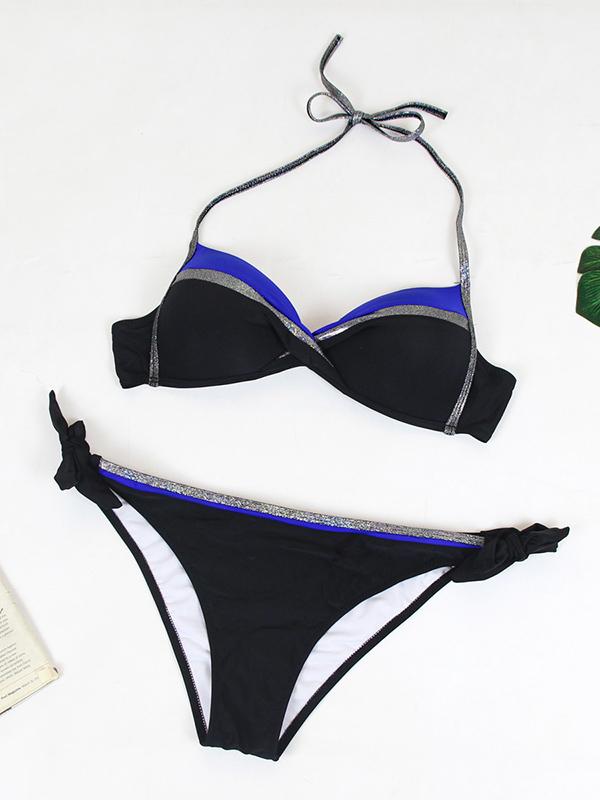 Plus Size Contrast Color Lace-up Bikini Set