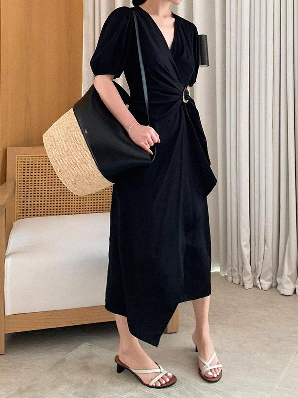 Elegant Puff Sleeve Long Dress