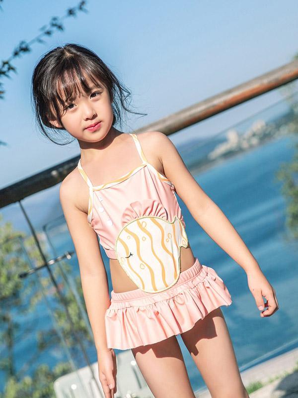 AONIHUA Solid Pink Sweet Girl Dress Swimwear