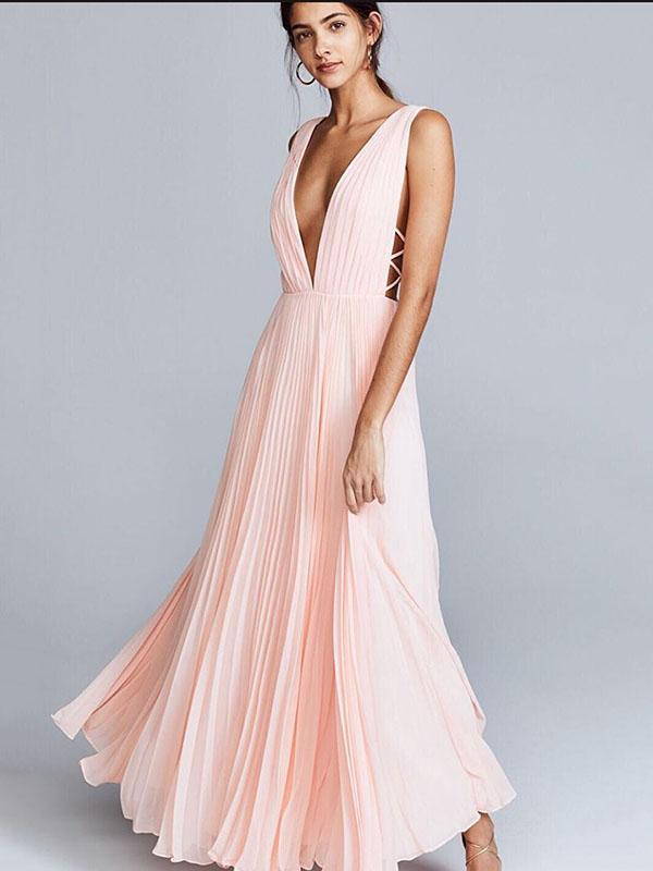 Deep V-neck Backless Evening Dress