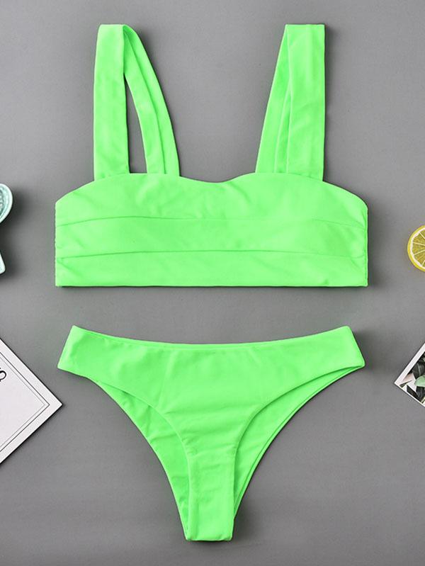 Sexy Strapless Solid Color Split Bikini Swimsuit