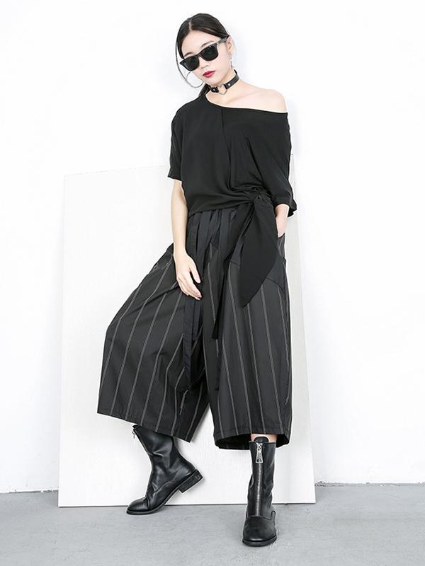 Stripes Wide-leg Elastic Fashion Pants