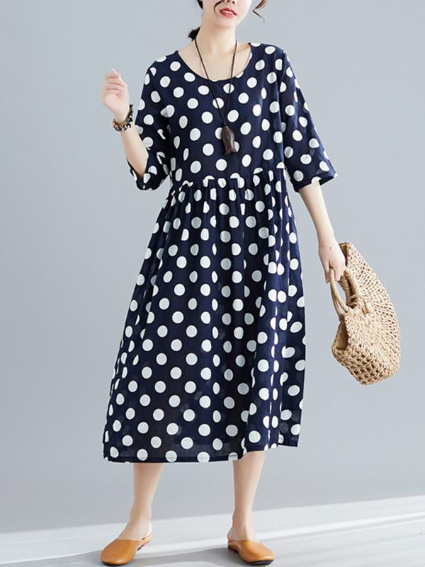 Loose A-line Polka-dot Long Dress