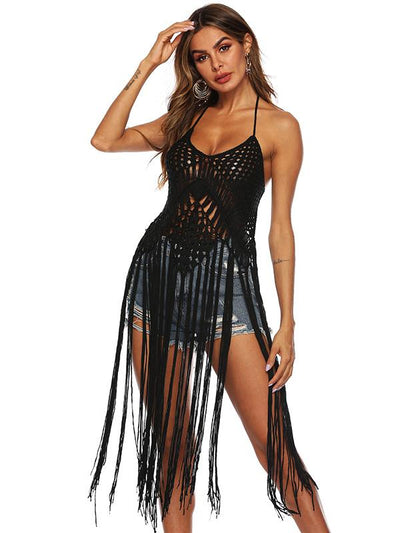 Spaghetti Strap Hollowed Tassels Cover-Up