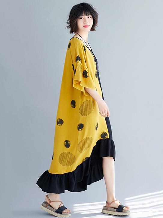 Loose Oversize Asymmetri Falbala Midi Dress