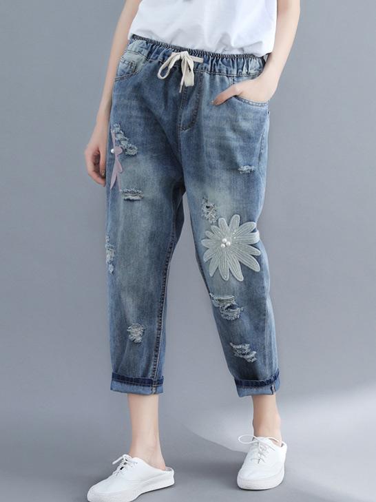 Loose Embroidered Jean Pants