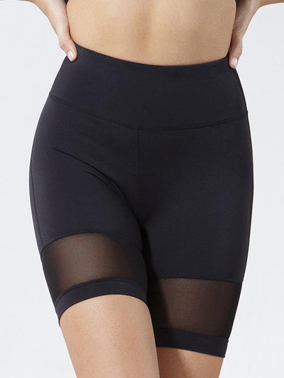 Solid Color Mesh Split-Joint High-Waisted Sports Shorts