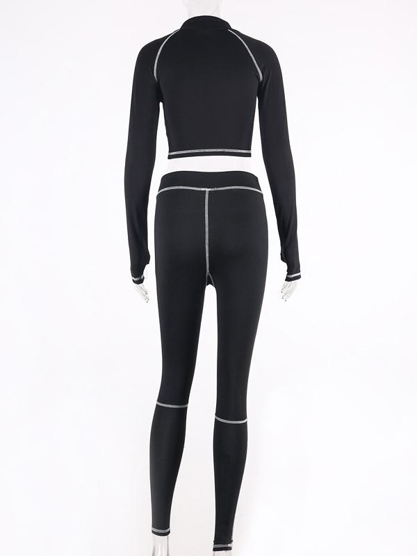 Stand Collar Zipper Tees And Leggings Yoga Suits