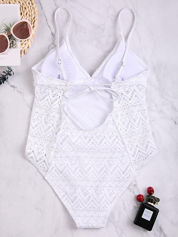 Sexy Spaghetti-Neck Hollow Backless Lace One-Piece Swimwear