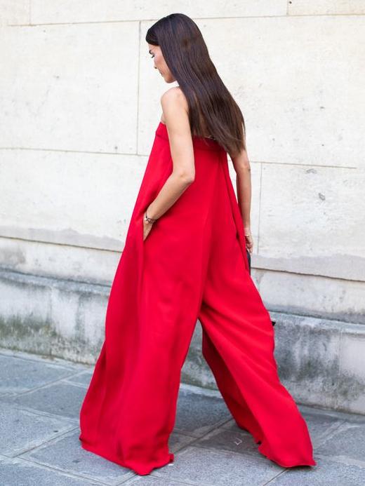 Red Loose Wide Leg Tube Jumpsuits