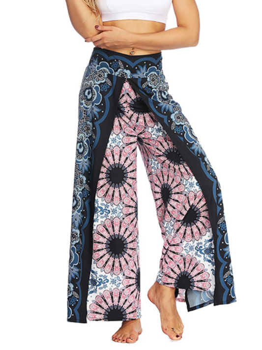 Bohemia Floral Printed Elastics Wide Leg Yoga Pants