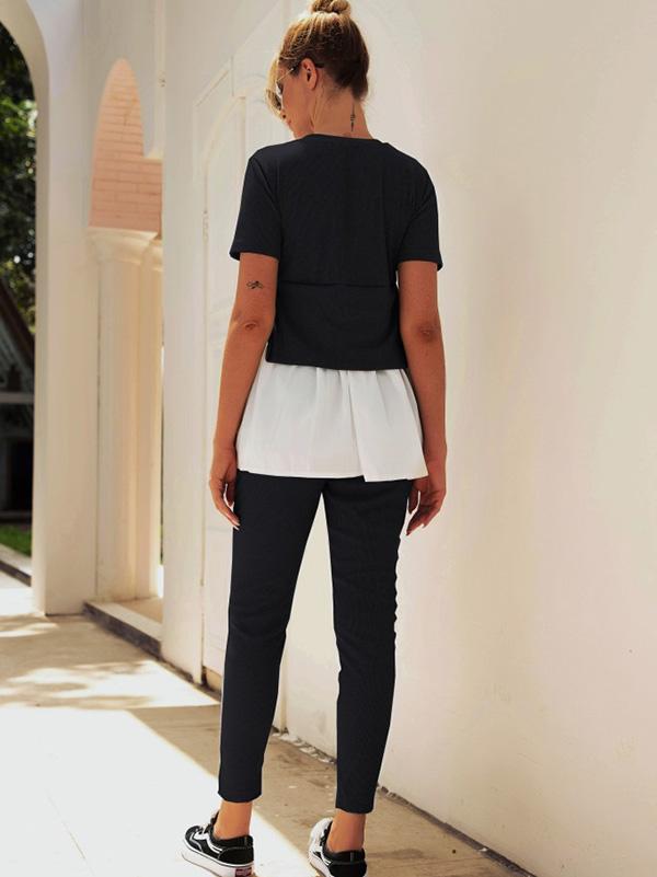 Falbala Split-joint Cropped Tee&Pants Sports Suits