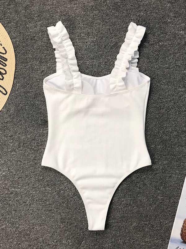 Plain Wooden Ear Straps One-Piece Swimsuit