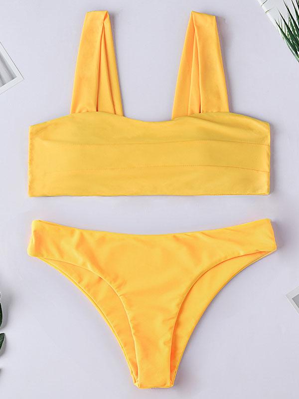 Sexy Strapless Solid Color Split Bikini Swimsuit