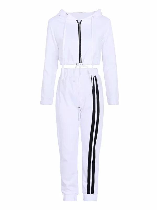 Zipper Hooded Sweatershirts And Striped Track Pants Suits